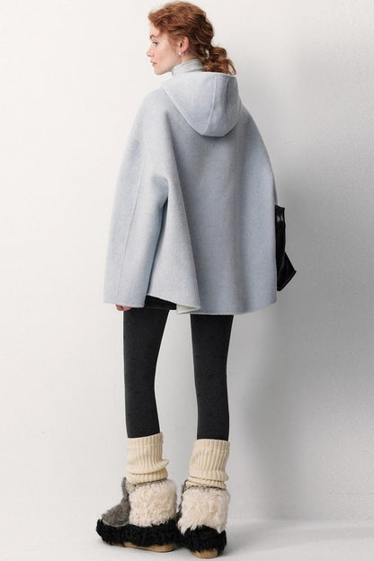 Oxygen Blue Wool Hooded Coat