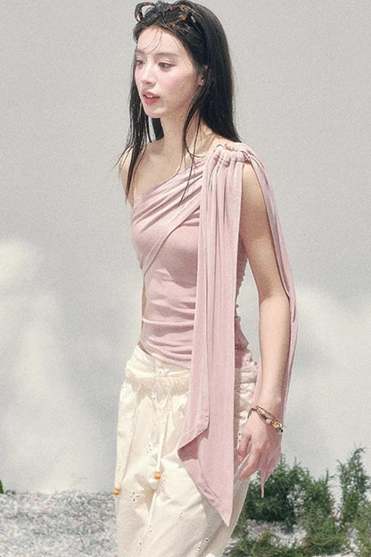 Sunset Coral Asymmetrical Top