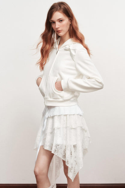 Hooded Zipper White Jacket