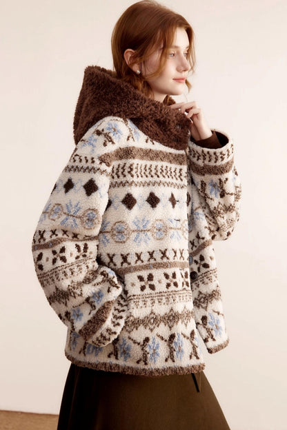 Fair Island Lamb Wool Hooded Coat