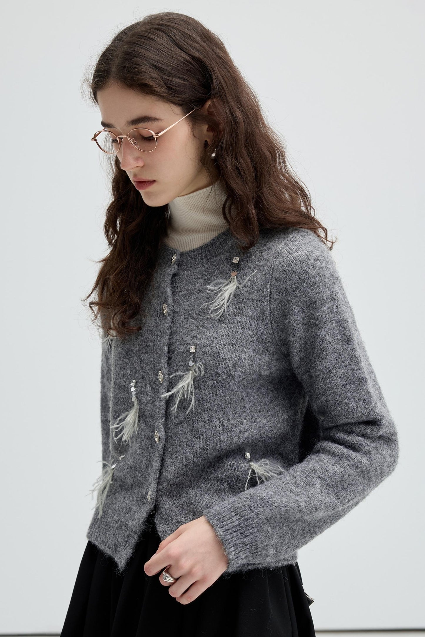 Beaded Feather Wool Knit Top