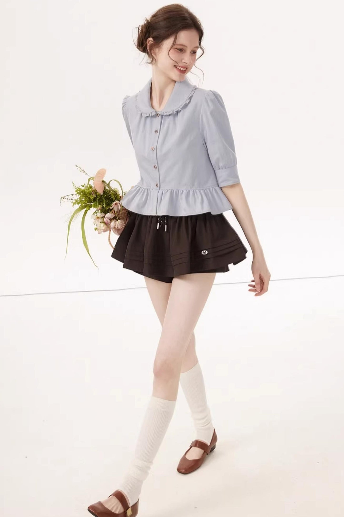 French Blue Ruffle Top