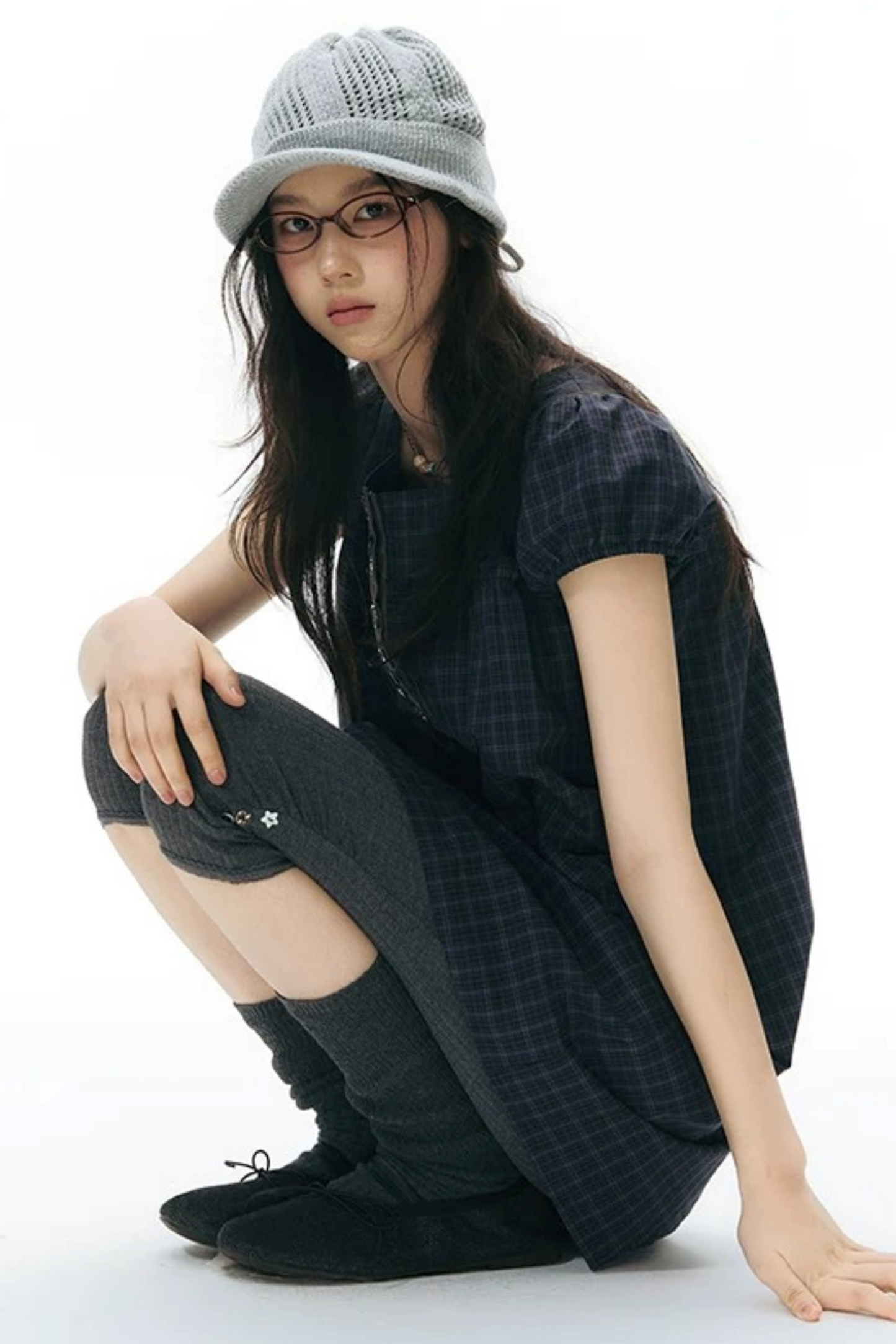 Plaid Puff Sleeve Babydoll Dress