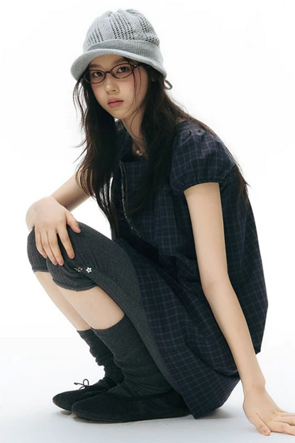 Plaid Puff Sleeve Babydoll Dress