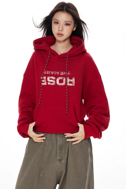 Vintage Red Hooded Sweatshirt