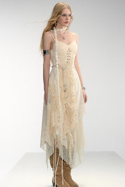 Lace Patchwork Drawstring Dress