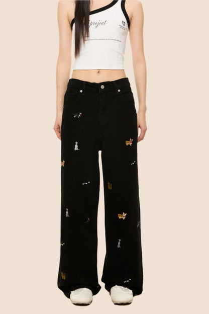 Vintage Embroidered Loose Fit Jeans