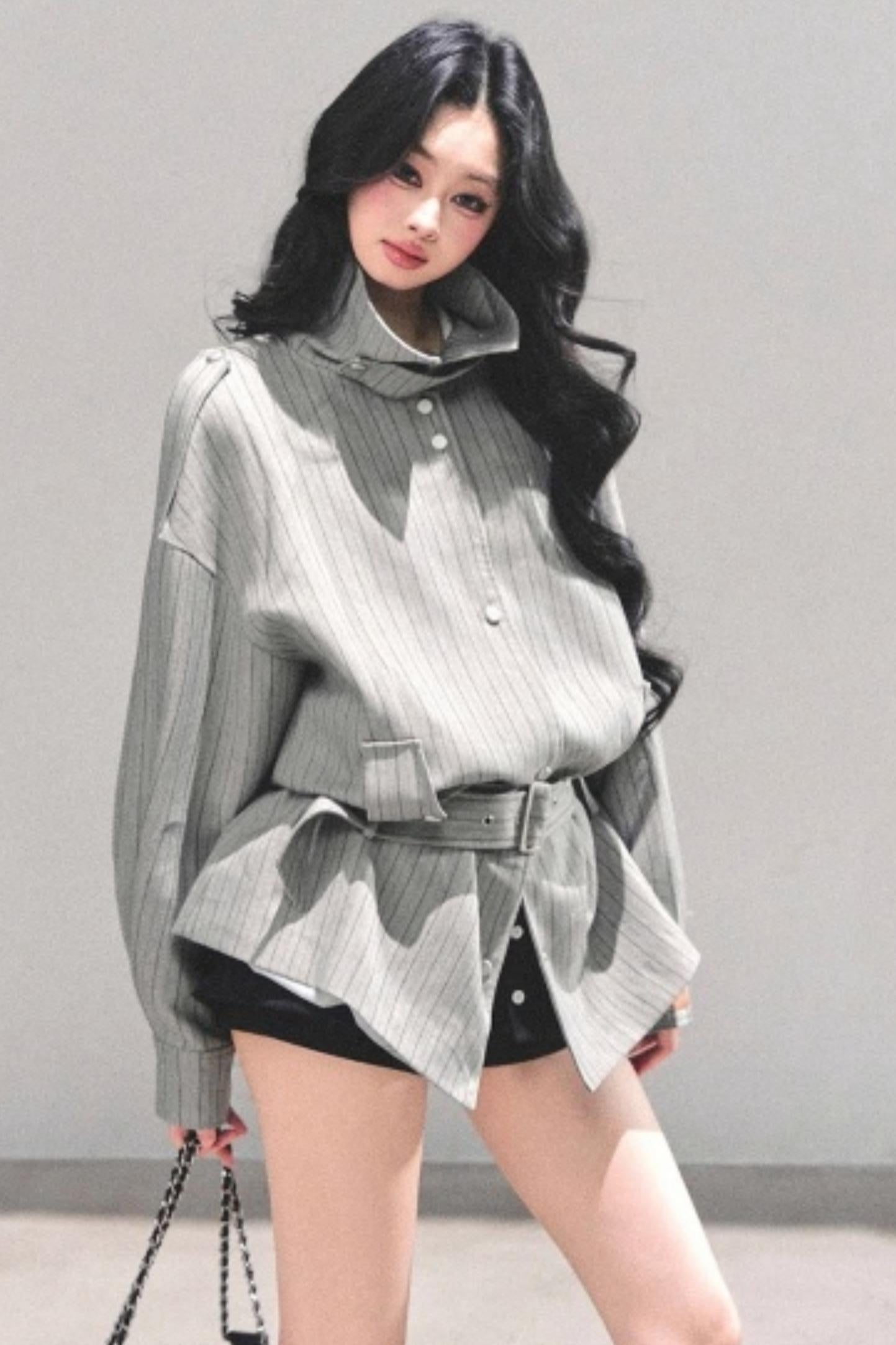 High-Neck Striped Jacket