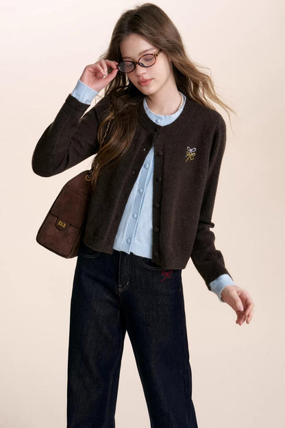 Wool Blend Color-Blocked Cardigan