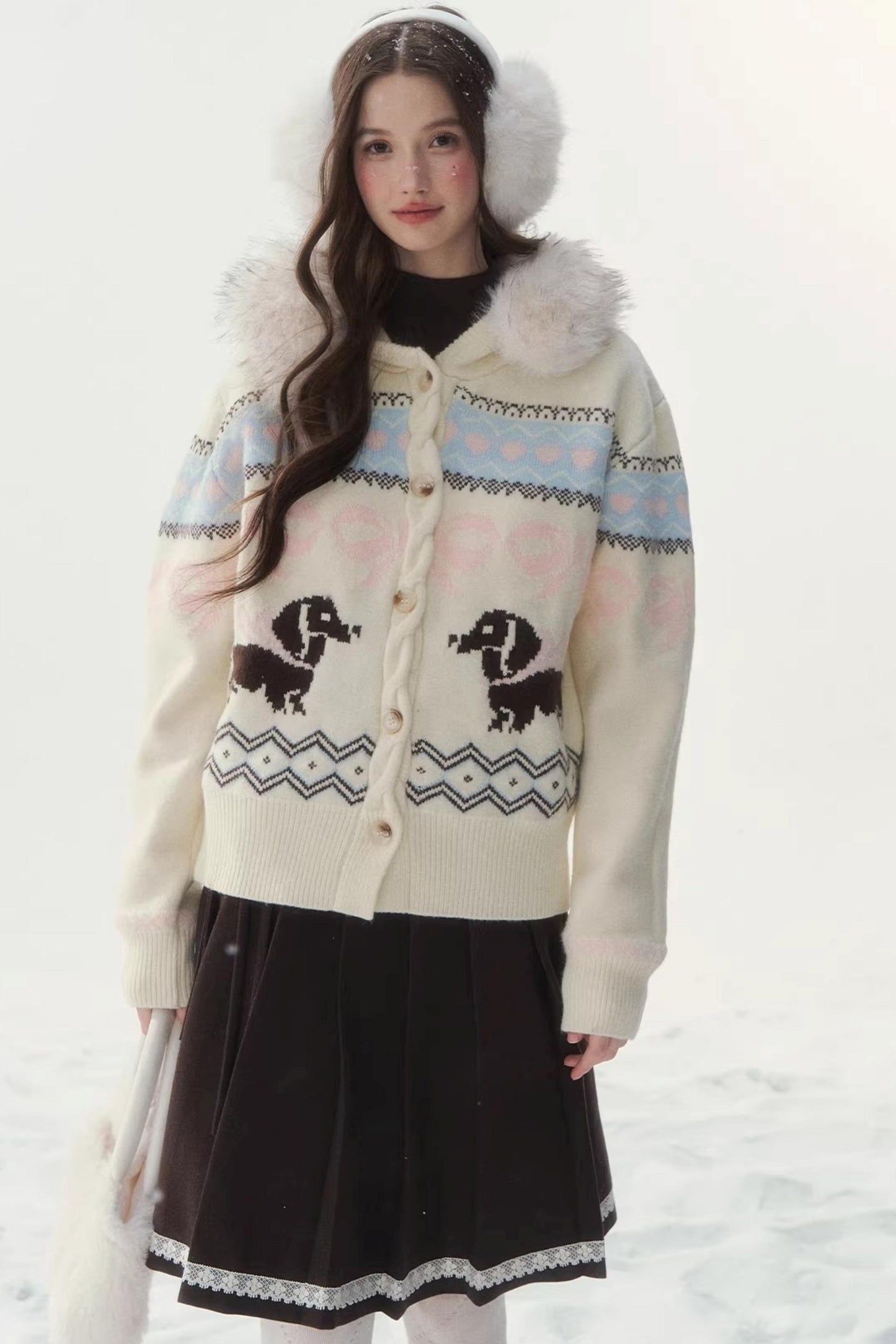 Rétro Jacquard nordique Dachshund Gilete pull