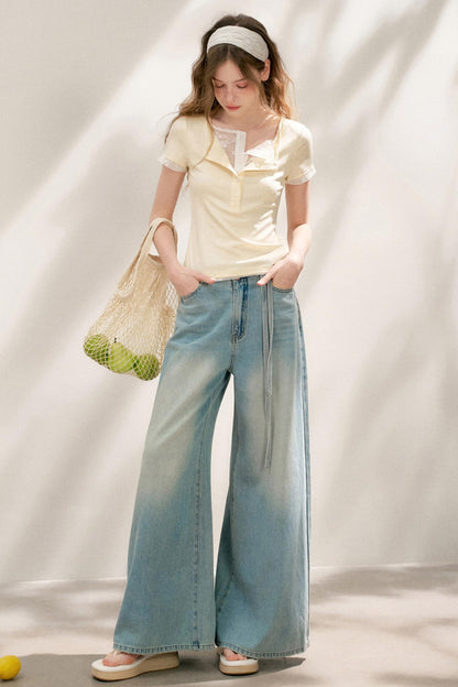 French Blue Wide-Leg Jeans