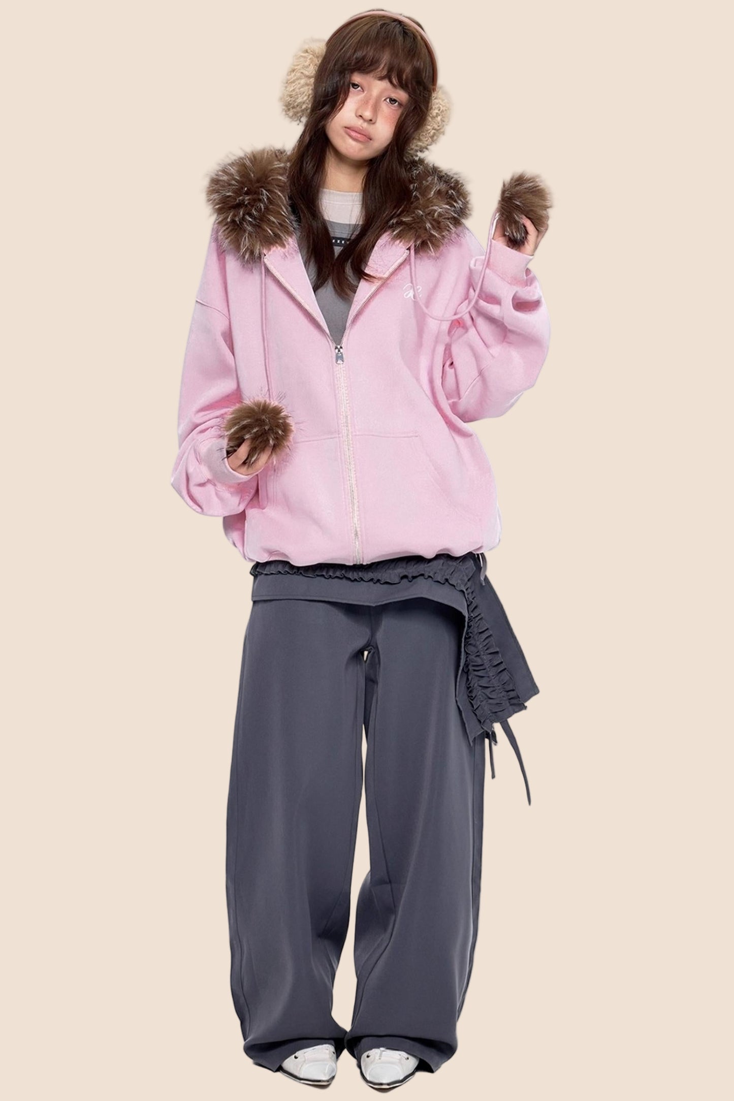 Hooded Embroidered Fleece Cardigan