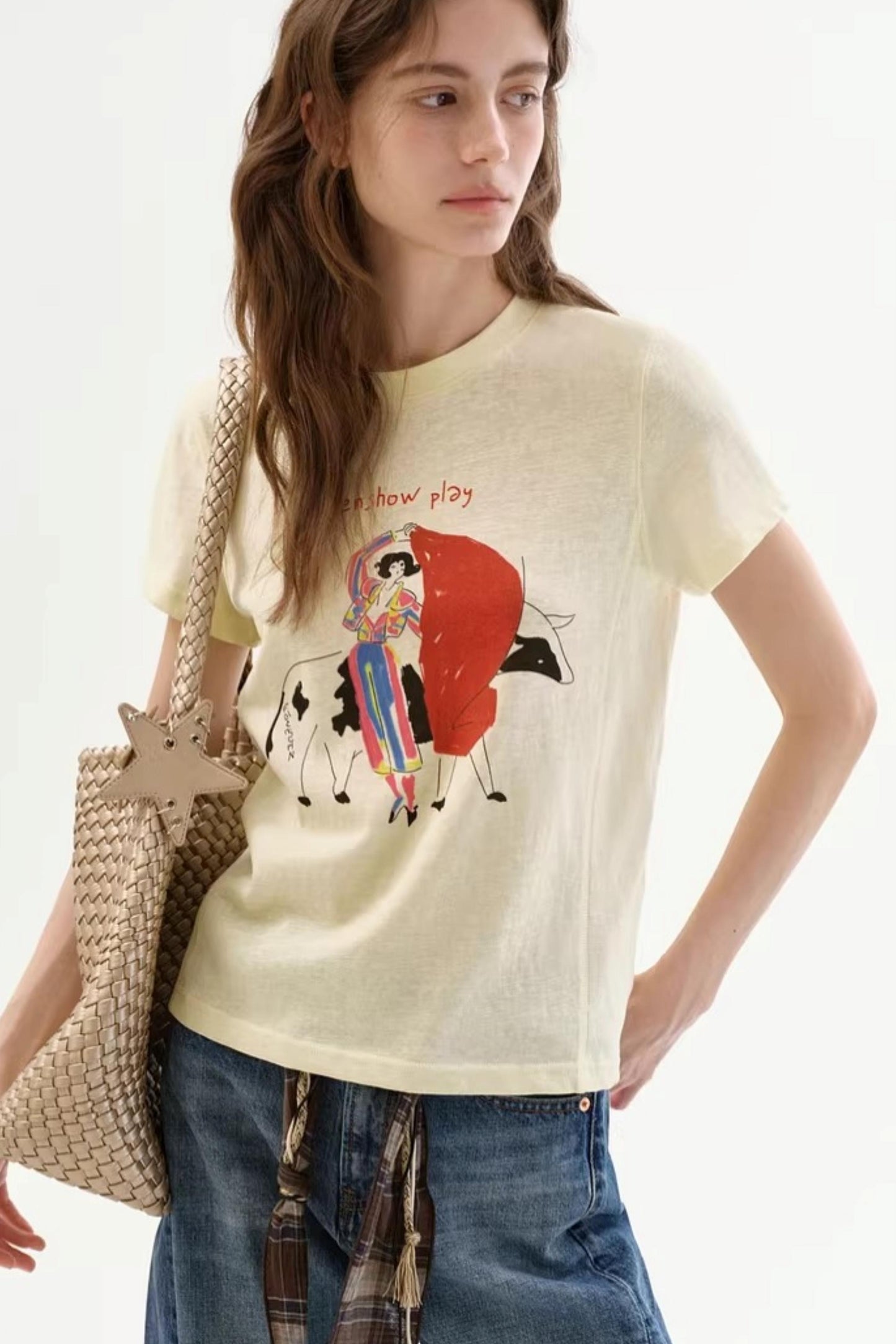 Linen Blend Retro Printed Top