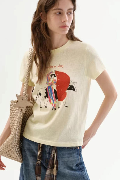 Linen Blend Retro Printed Top