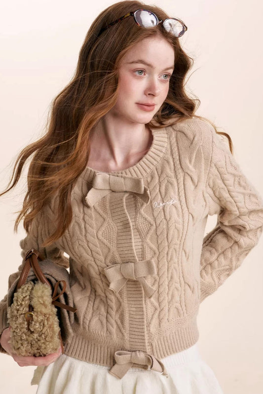 Winter Bow Knit Cardigan