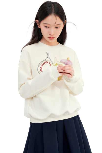 Fig Embroidered Crew Neck Top