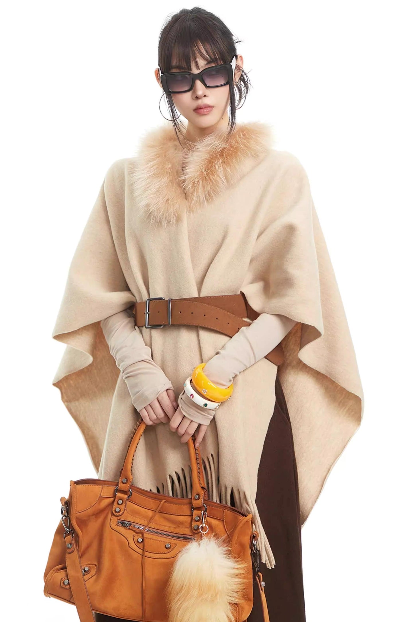 Khaki Fur Collar Knit Vest