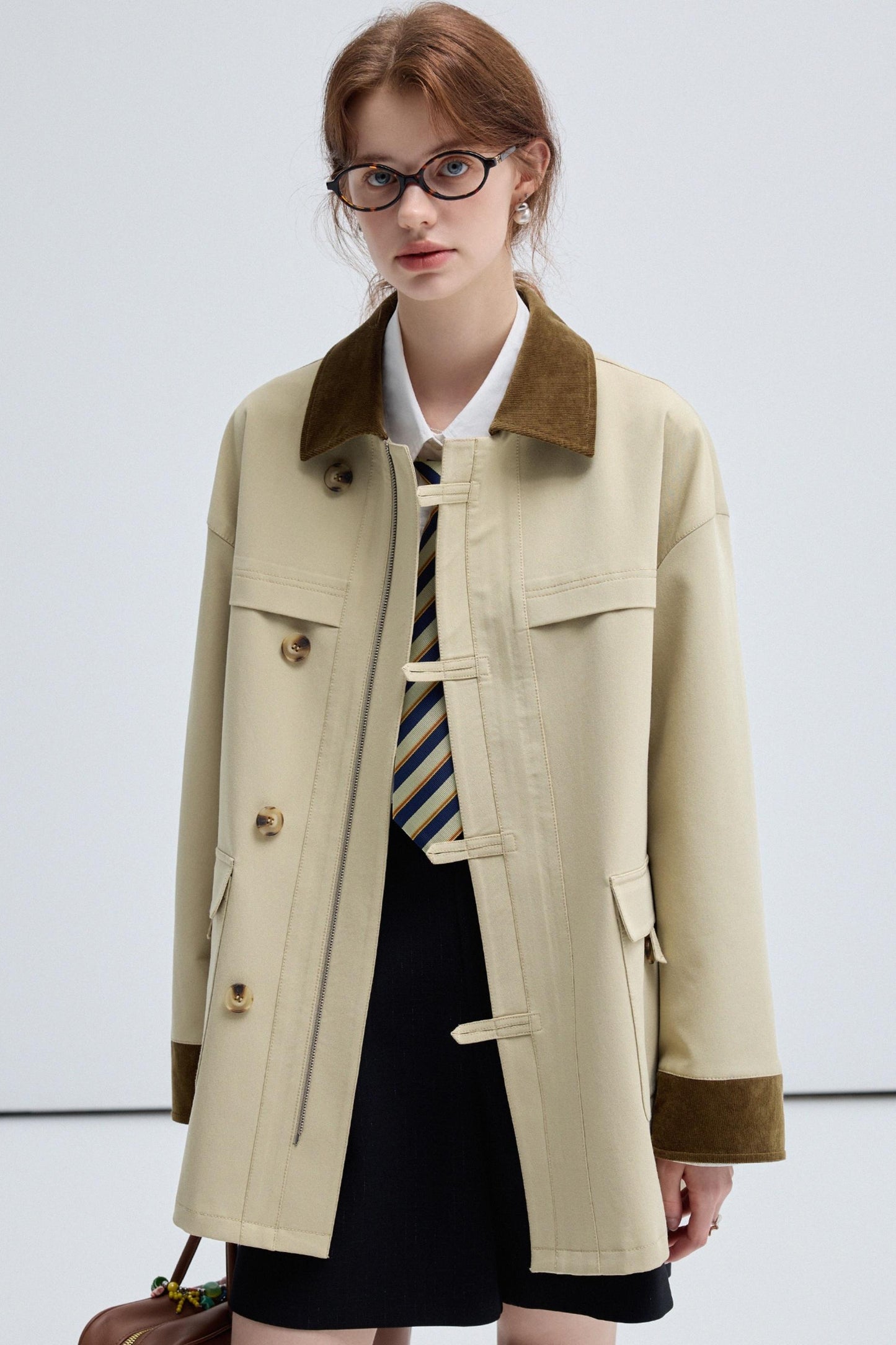 Fall Corduroy Collar Trench Jacket