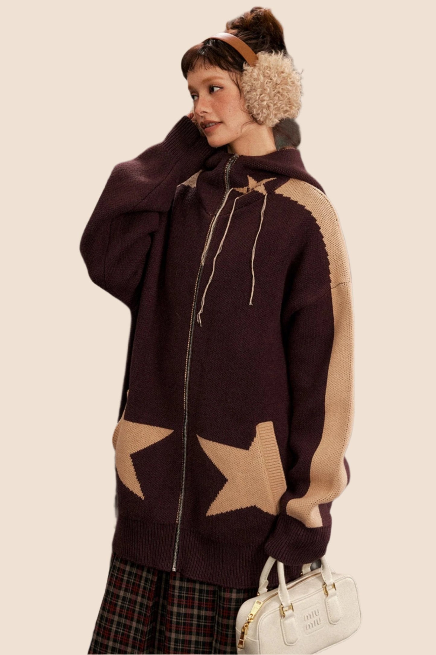 Vintage Star Hooded Knitted Cardigan