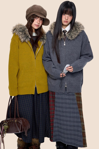 Vintage Knit Hooded Cardigan