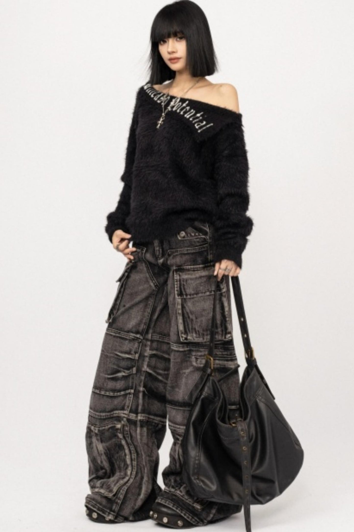 Retro Denim Wide-Leg Pants