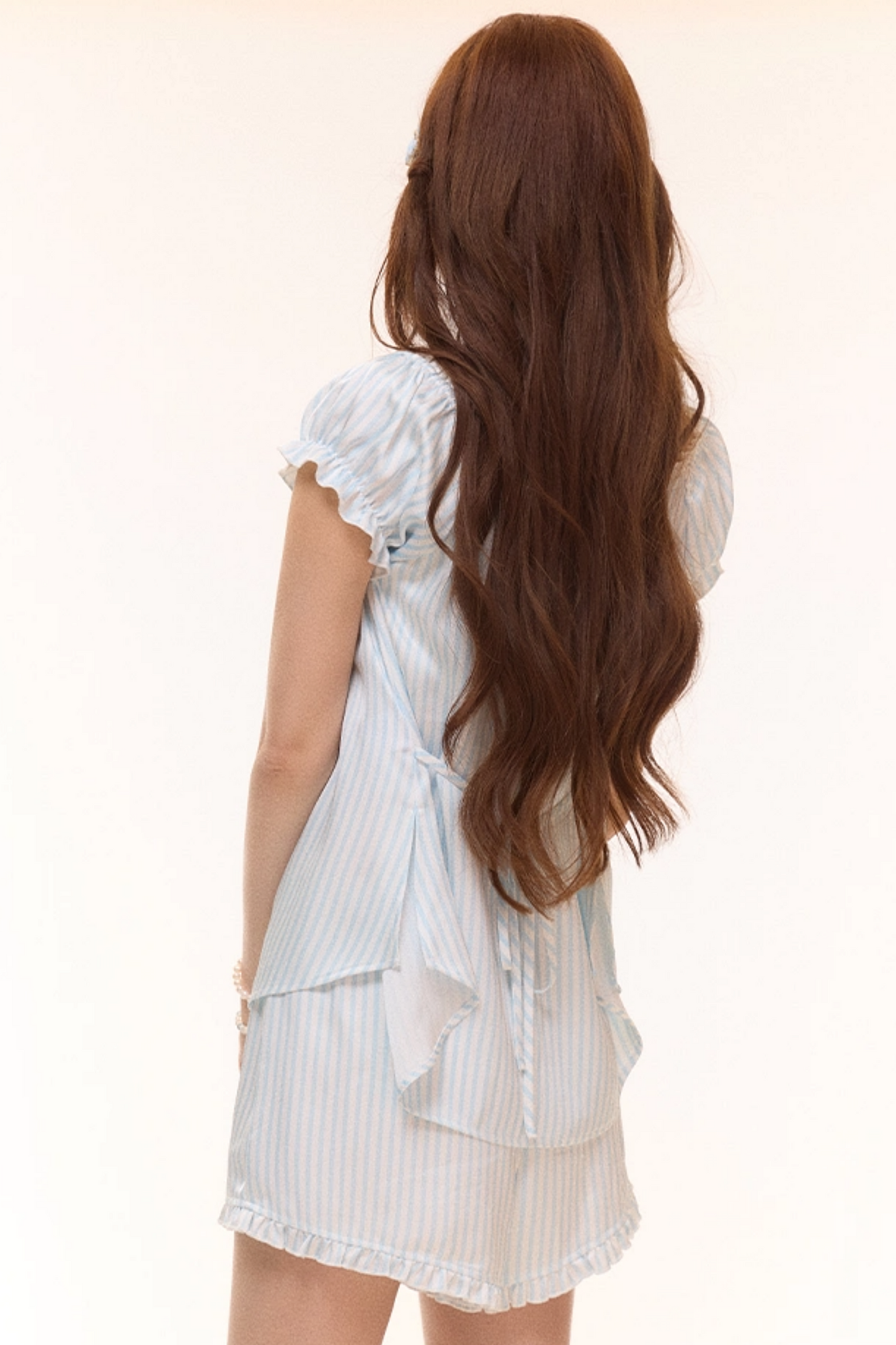 Satin Striped Puff Sleeve Top