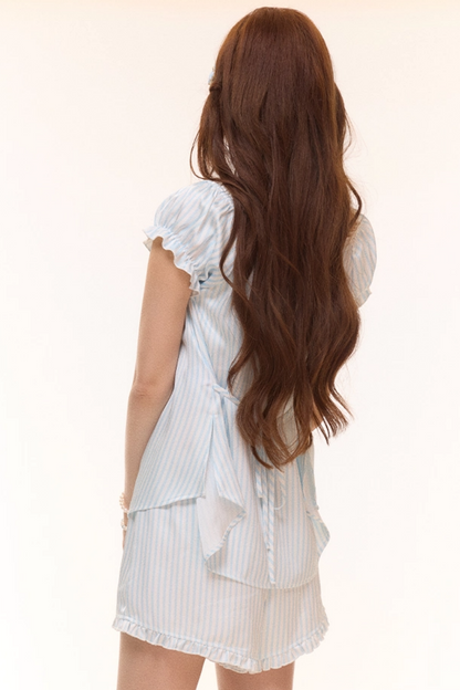 Satin Striped Puff Sleeve Top