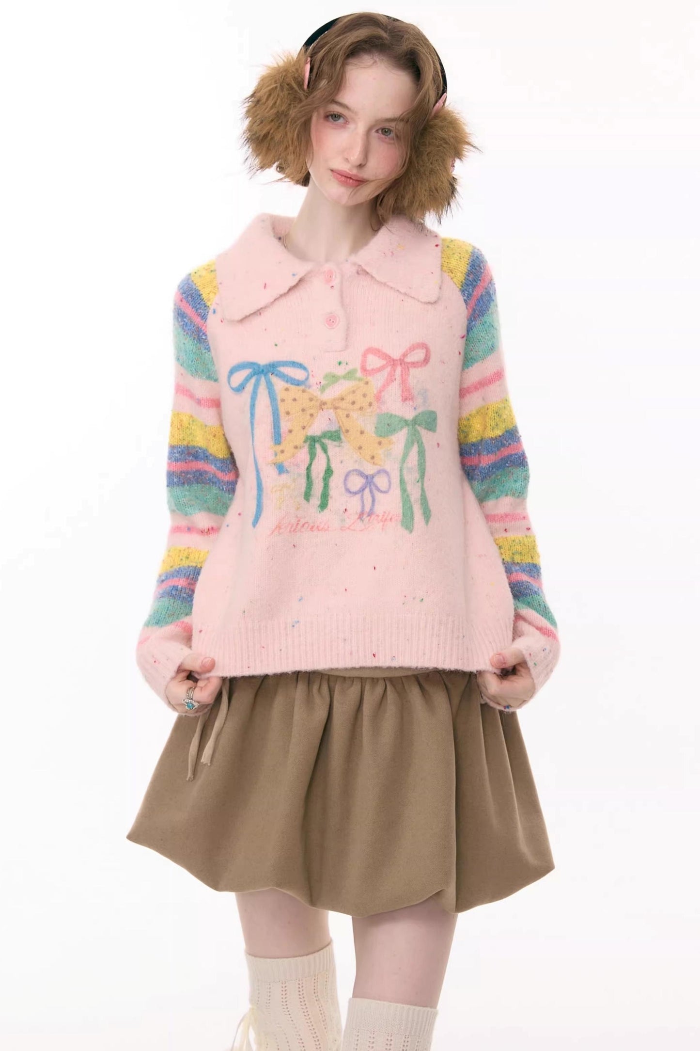 Rainbow Stripe Bow Sweater