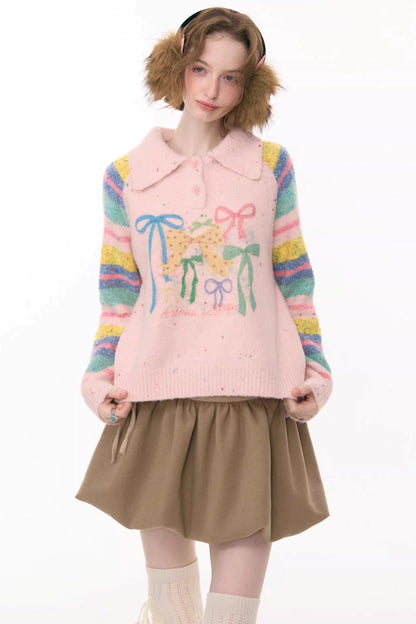 Rainbow Stripe Bow Sweater