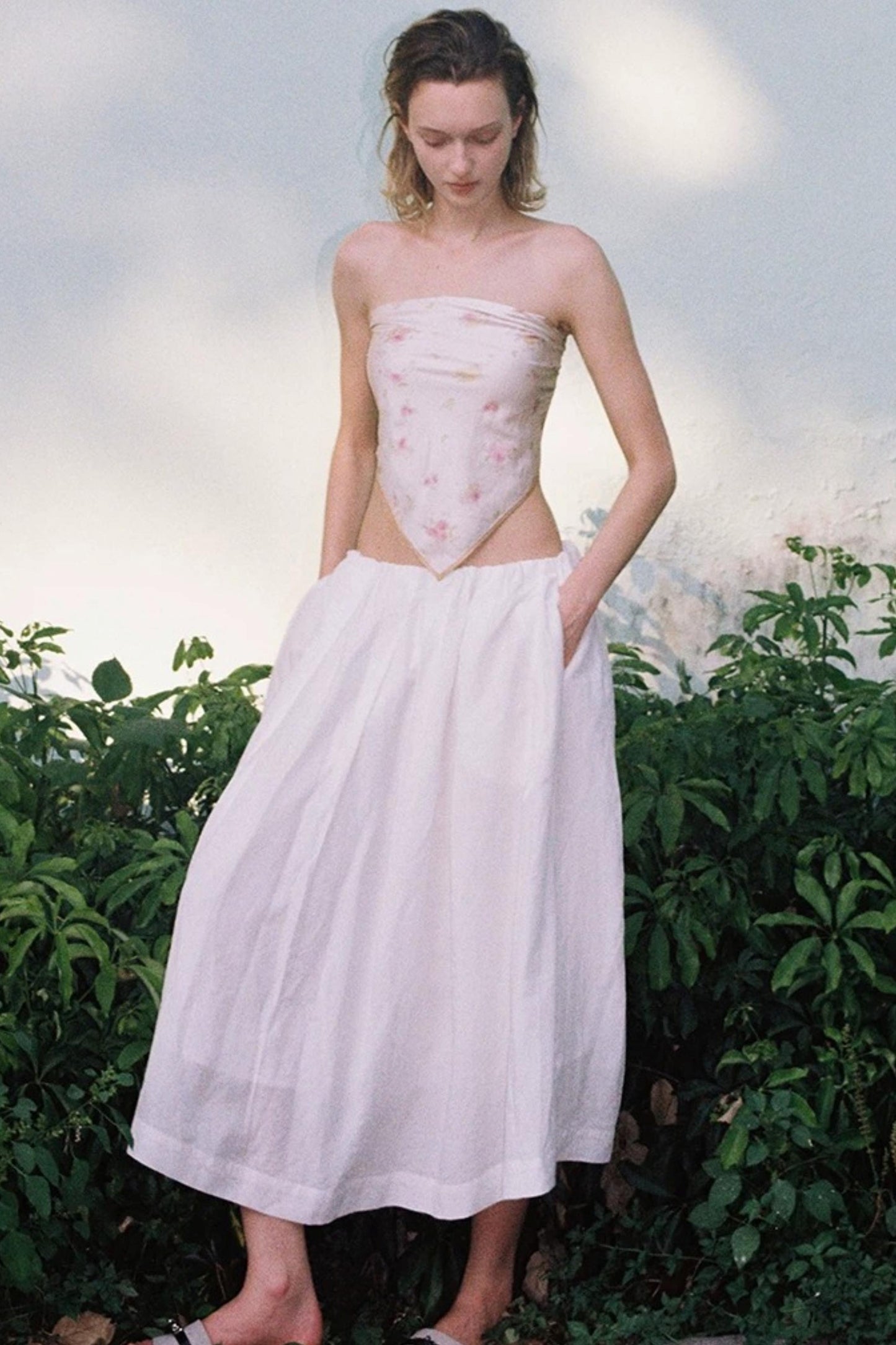 A-Line Lyocell Linen Midi Skirt