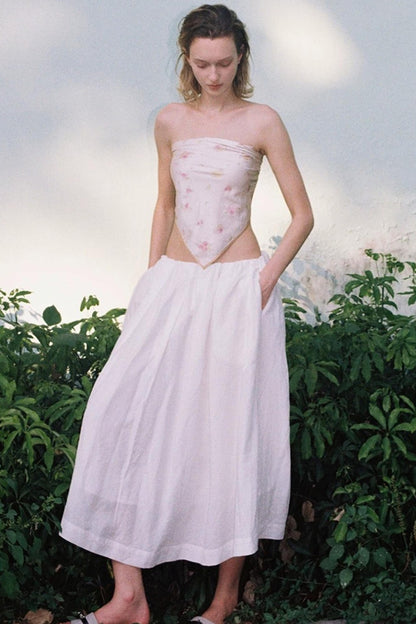 A-Line Lyocell Linen Midi Skirt
