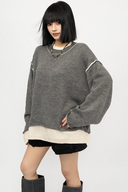 Fake Two Loose Knit Smock Sweater