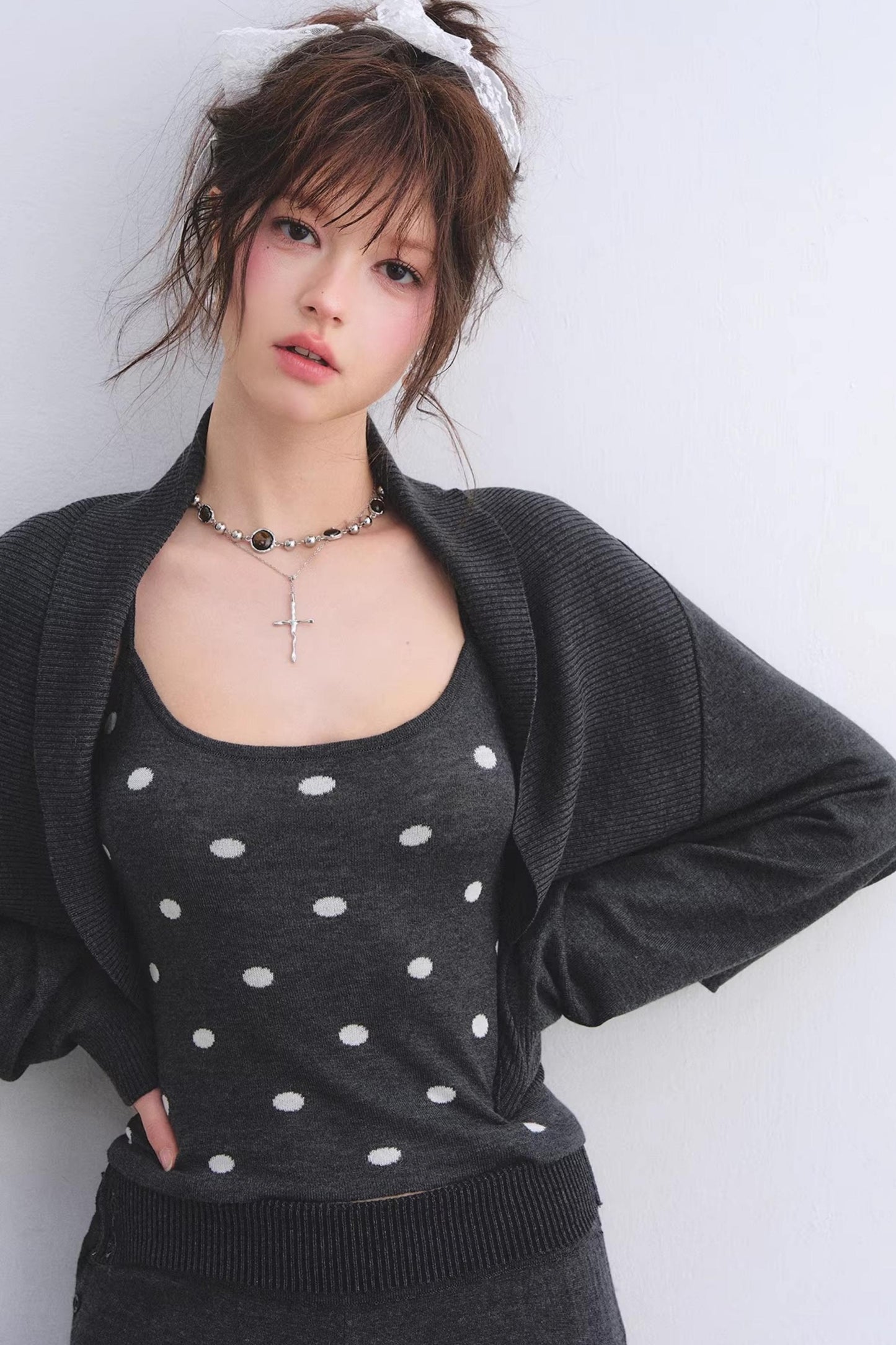 Lyocell Polka Dot Cardigan Set-Up