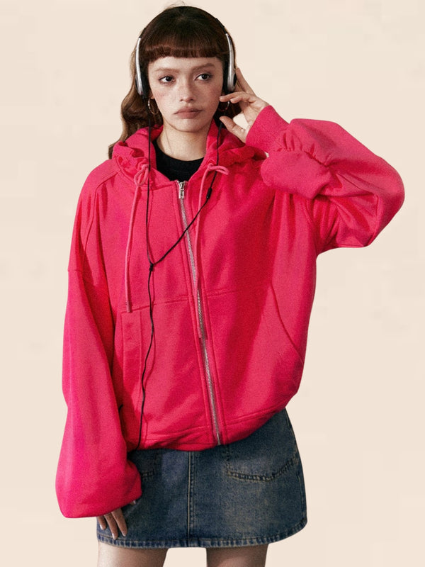 Pink And Black Hood Loose Coat