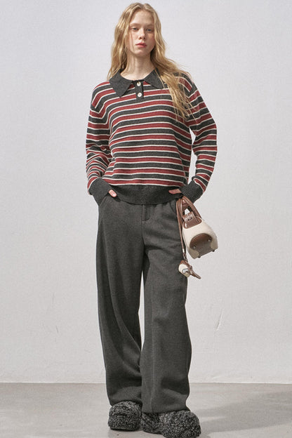 Cotton Wool Striped Polo Sweater