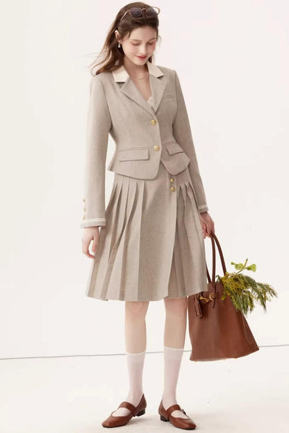 High-Waisted Pleated Midi Skirt