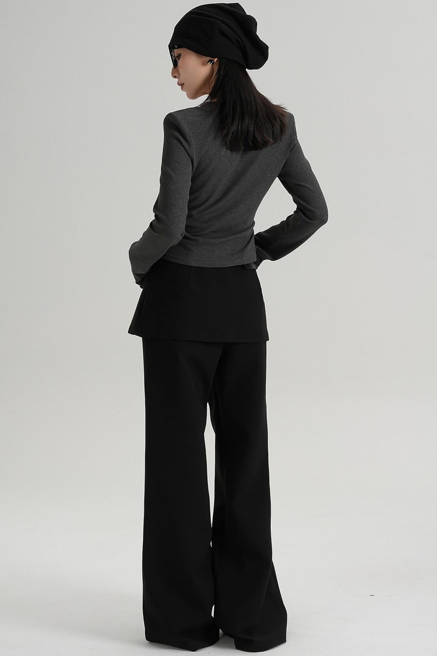 T-shirt amincissant à manches longues à taille ras du cou