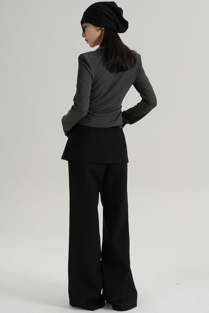 T-shirt amincissant à manches longues à taille ras du cou