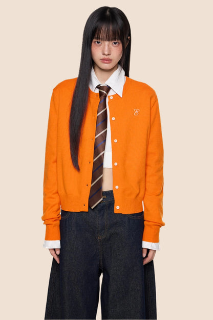 Embroidered Cropped Knit Sweater Cardigan