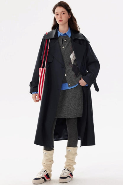 Patchwork Waist Tie-Up Tencel Cotton Trench Coat