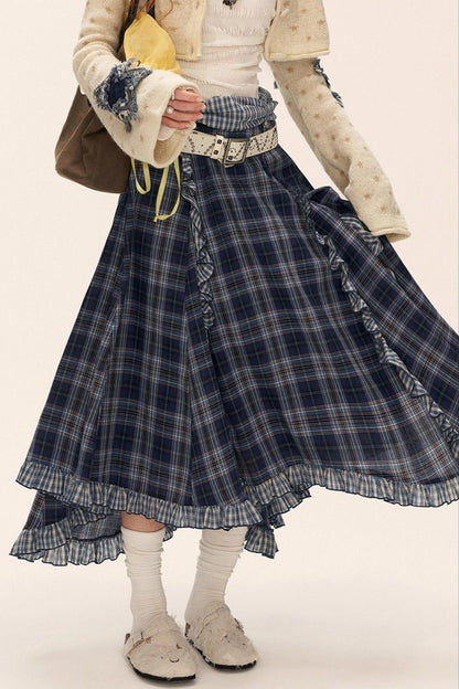 Spliced Plaid Long Skirt