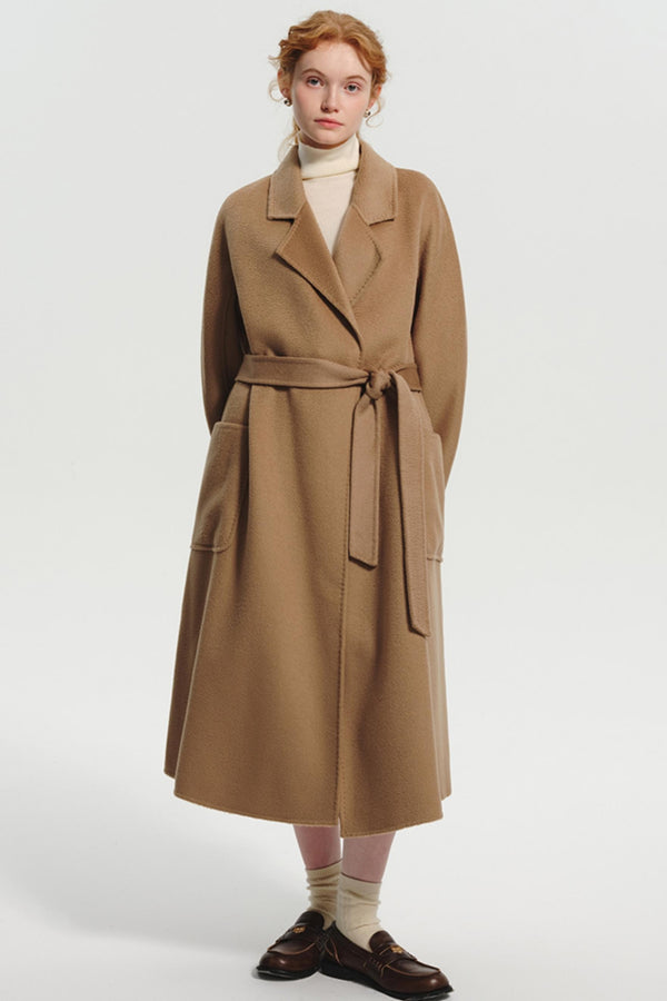 고급 양모 레이스업 코트 