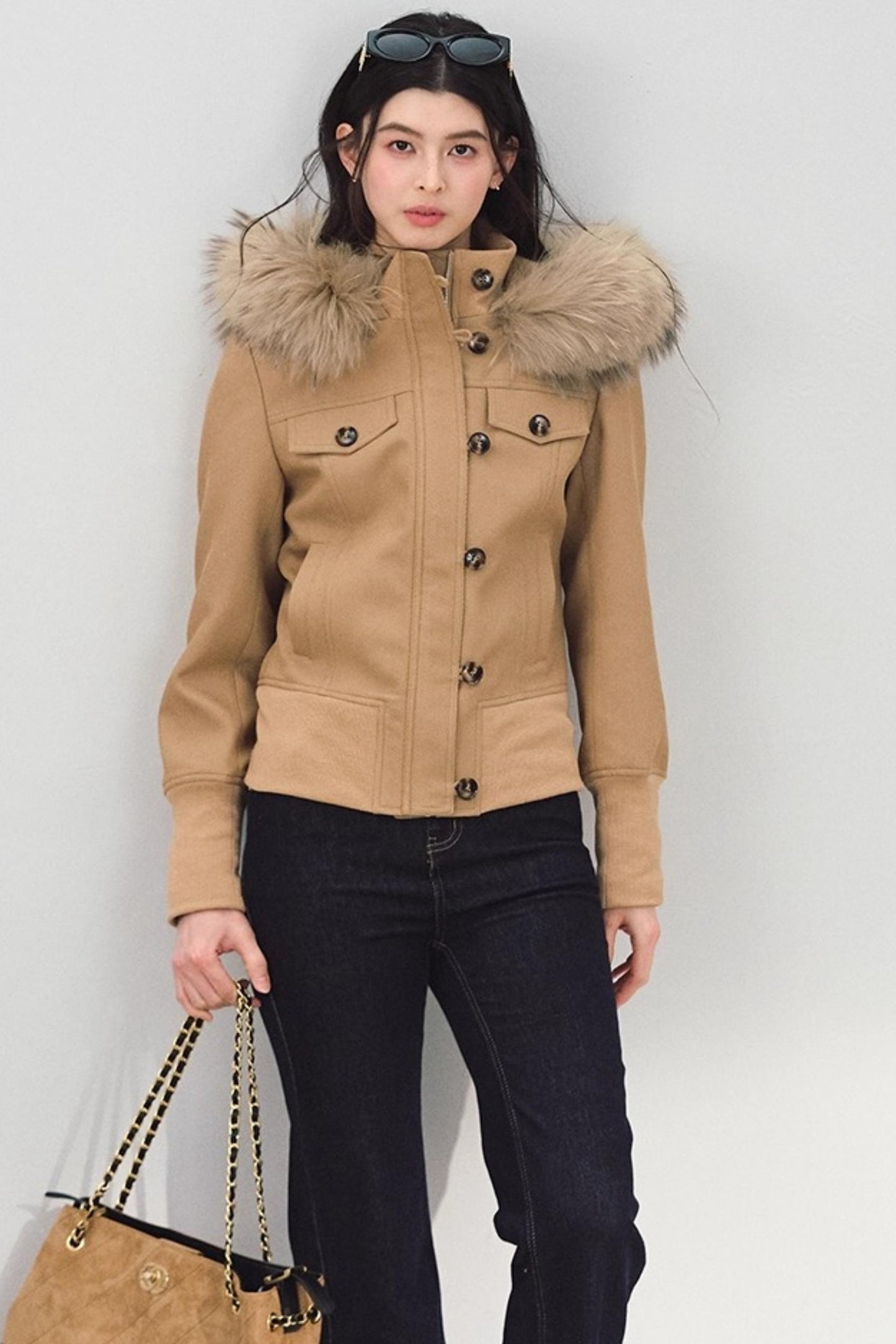 Fur Collar Khaki Jacket