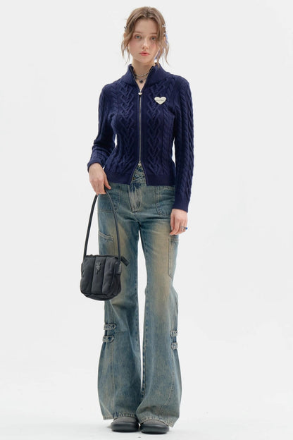 Dark Blue Slim Sweater Top