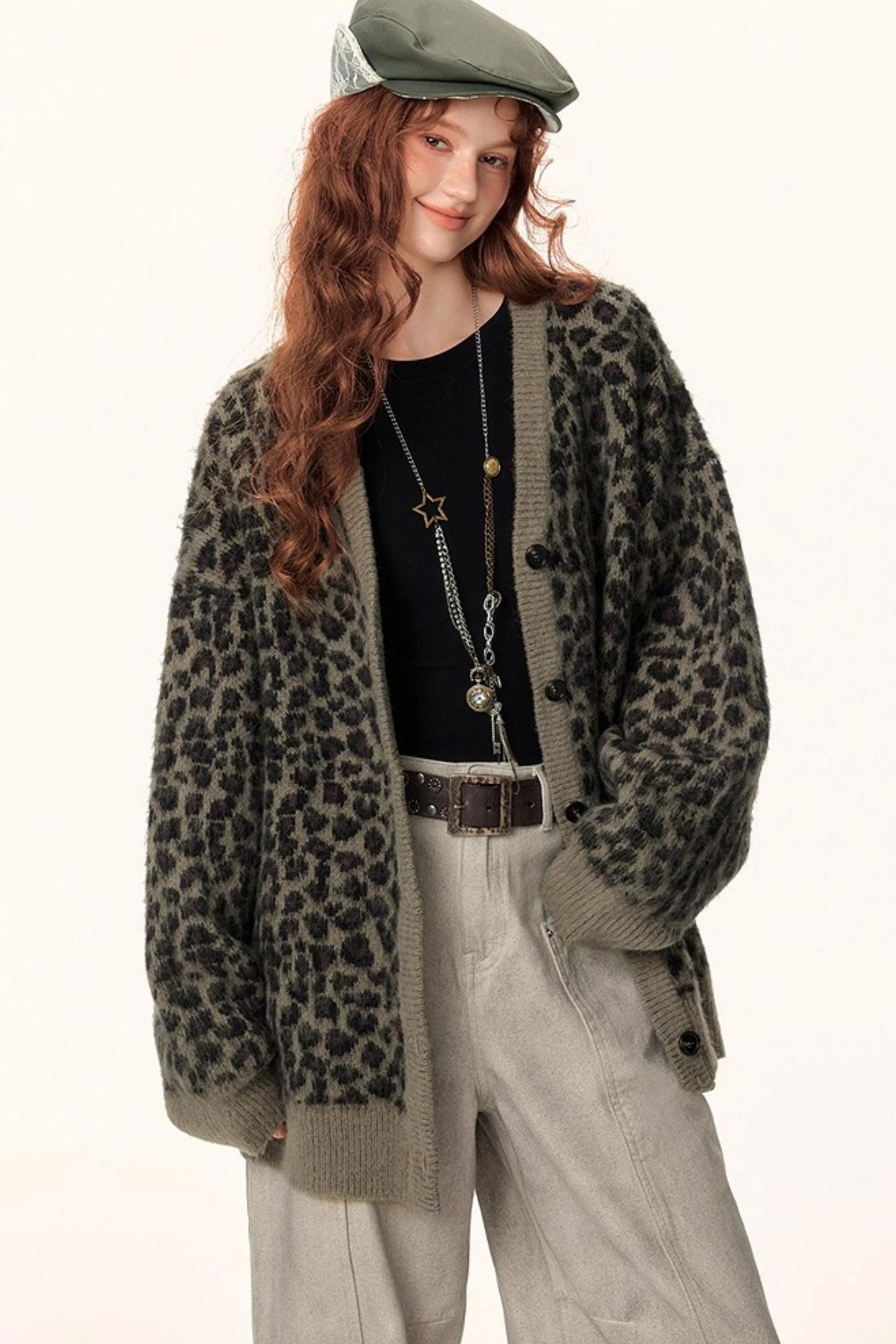 Leopard Print Jacquard Cardigan