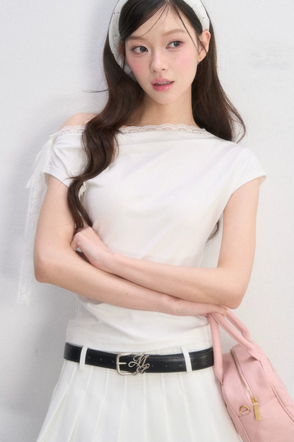 Off-Shoulder Lace-Up Blouse