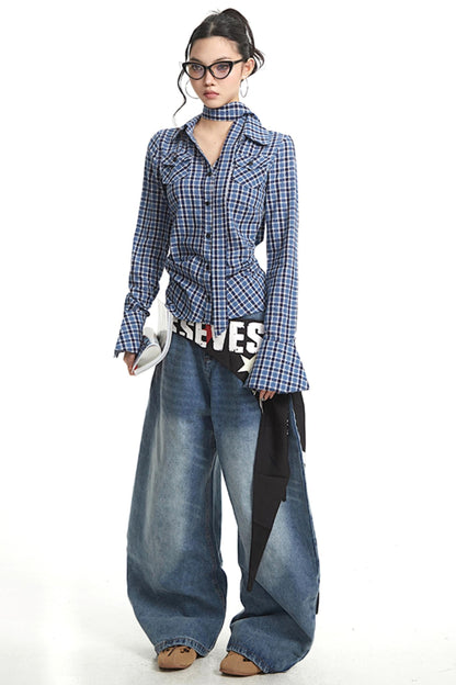 Light Blue Wide-Leg Denim Pants