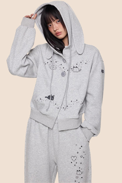 Rabbit Cartoon Hoodie Jacket Pants Set-Up