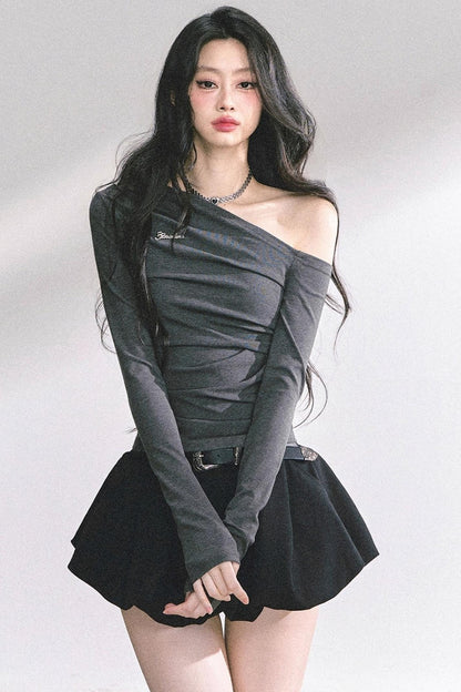 Spicy American Long-Sleeved Gray Top