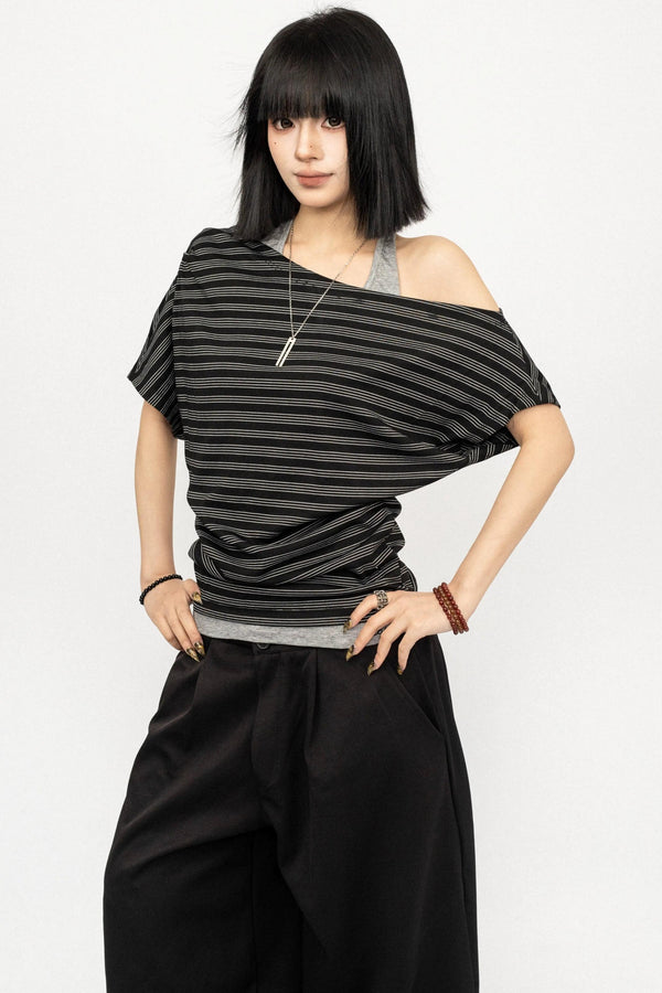 Retro Striped Asymmetrical Top